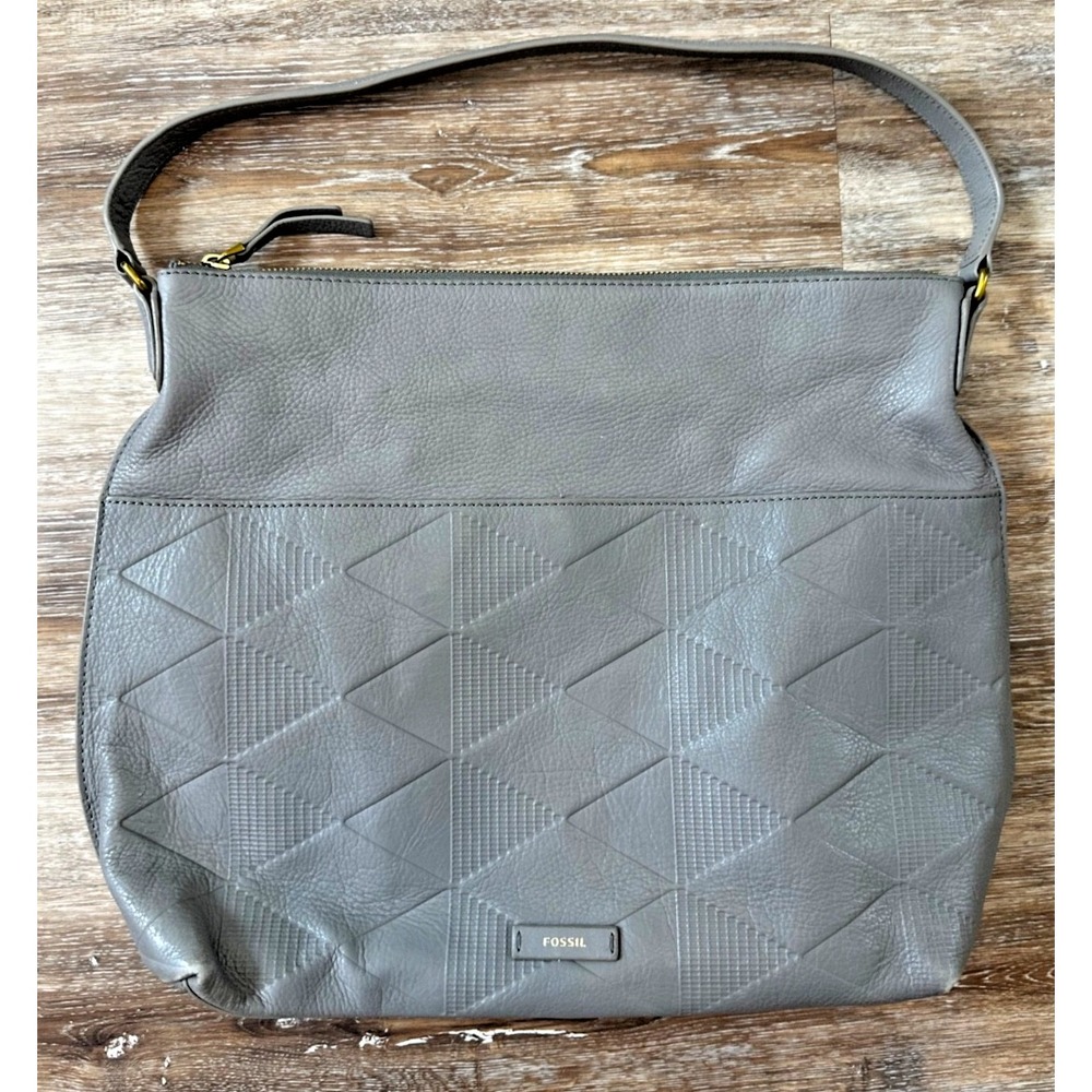 Fossil Grey Textured Leather Large Satchel Purse